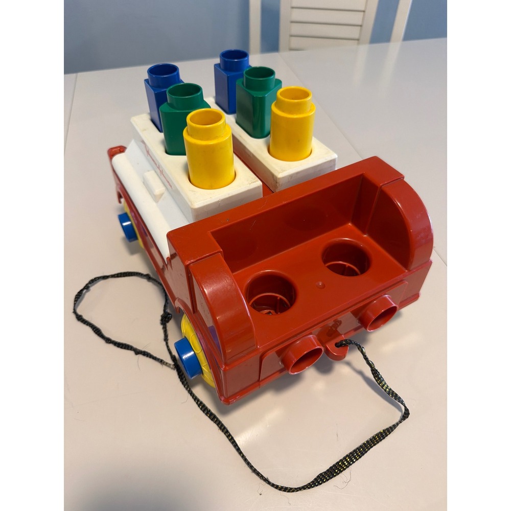 Vintage Johnson & Johnson Pull Along Shape Sorter Truck Red Blue Yellow Green